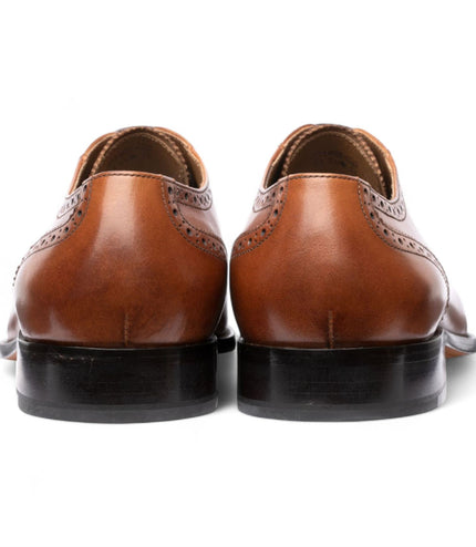 Chapman & Moore Men's Tan Brown Leather Semi-Brogue Cap-Toe Oxford Shoes