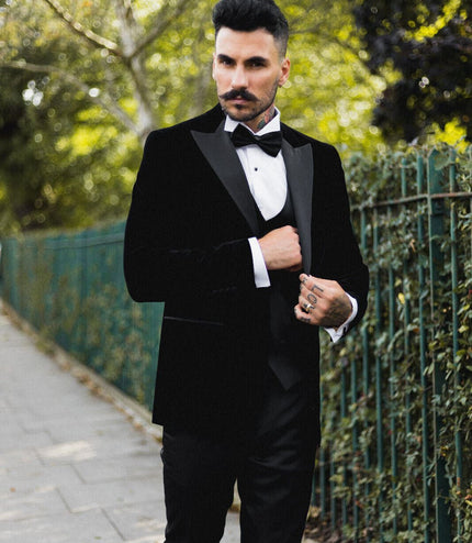Mens Black Velvet Dinner Tuxedo Suit Jacket Blazer