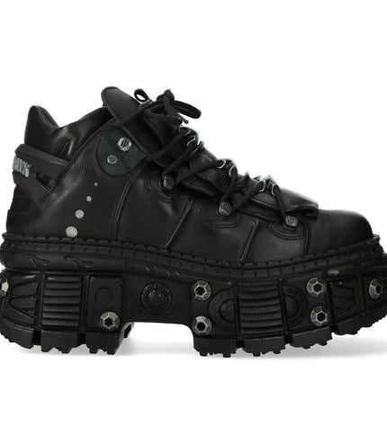 New Rock Goth Leather Ankle Boots-WALL106-S25