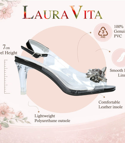 Laura Vita Women's Mira 01 Clear Black Slip-On Cinderella Heel Sandals