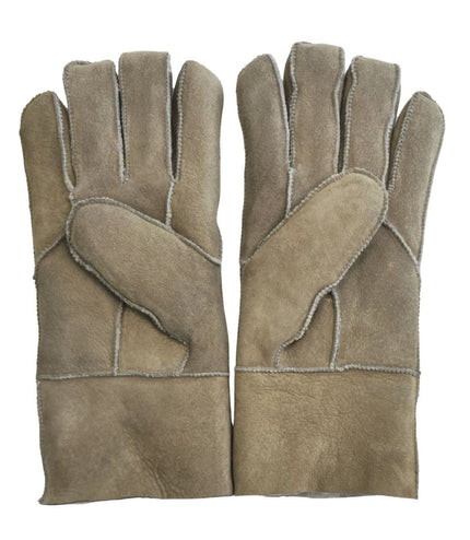 Infinity Leather Unisex Stone Sheepskin Suede Gloves with Roll Up/Down Cuff