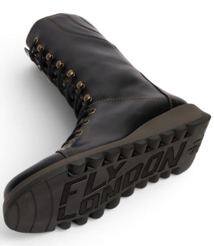 Fly London Women’s Black Leather Lace-Up Combat Ankle Boots- STER768