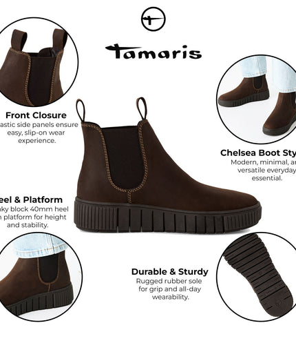 Tamaris Womens Brown Leather Chelsea Ankle Boots