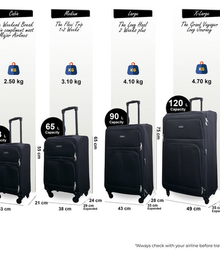 Tahara Set of 4 Soft Shell Suitcase in Black