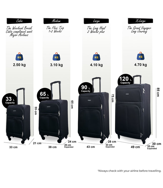 Tahara Set of 4 Soft Shell Suitcase in Black