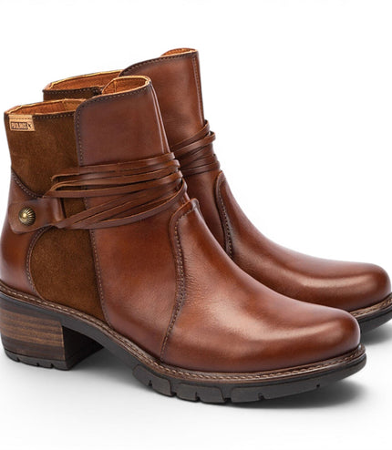 Pikolinos Women’s Brown Leather Zipped Heel Ankle Boots - San Sebastia