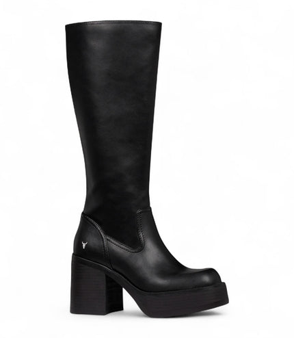 Windsorsmith Womens Black Faux Leather Knee-High Platform Heel Boots - Niche