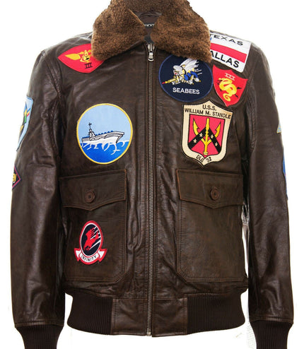 Mens A2 Top Gun Leather Bomber Jacket-Camborne - Brown