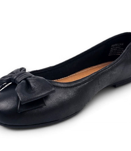 Windsorsmith Womens Black Leather Flat Shoes With Bow - Bunny