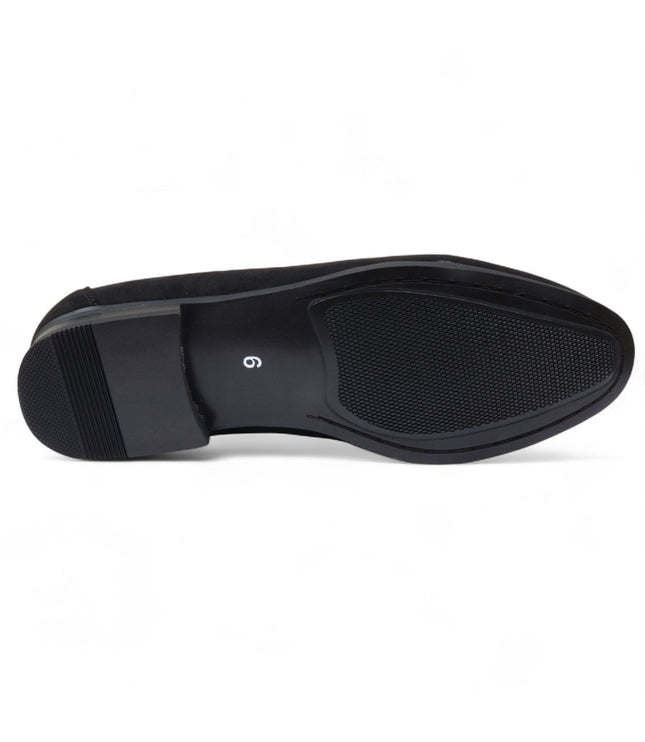 Men's Black Suede Loafers with Gold Buckle Slip-On Dress Shoes