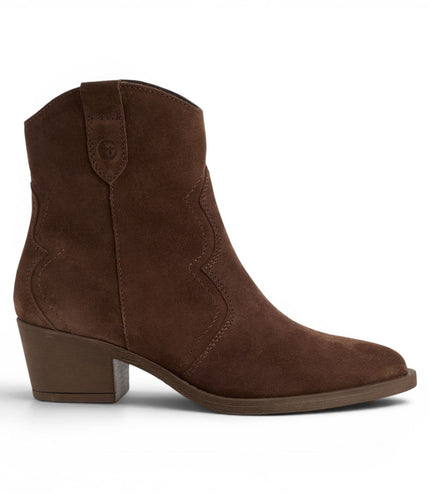 Tamaris Women’s Brown Suede Leather Cowboy Western Ankle Boots - 25702-41