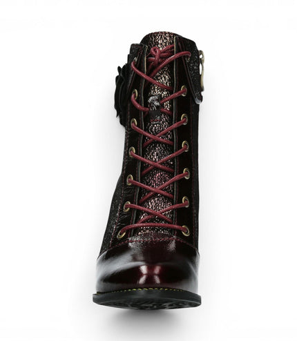 Laura Vita Women’s Wine Leather Floral Heeled Lace-Up Boots - Alcbaneo 173