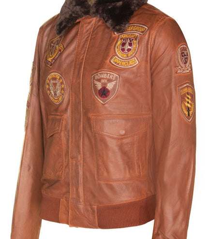 Mens Leather Air Force Bomber Jacket - Belgrade - Tan