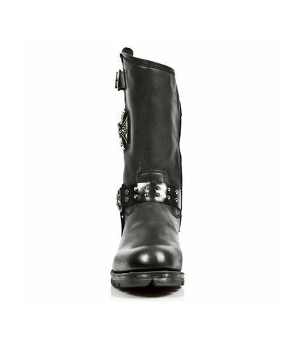 New Rock Men's Black Leather Gothic Cowboy Boots - MR030-S1