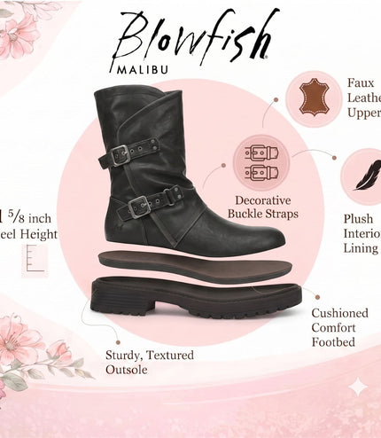 Blowfish Malibu Women's Black Faux Leather Mid-Calf Biker Boots - Venice-2