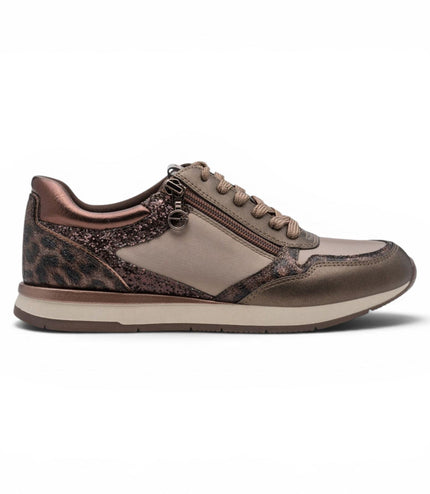 Tamaris Womens Taupe Faux Leather Fashion Lace Up Sneakers - 23613-46