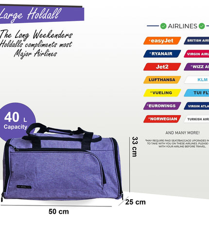 Large Duffel Weekend Holdall Carry-On Cabin Bag Gym Sports Travel Bag Lilac