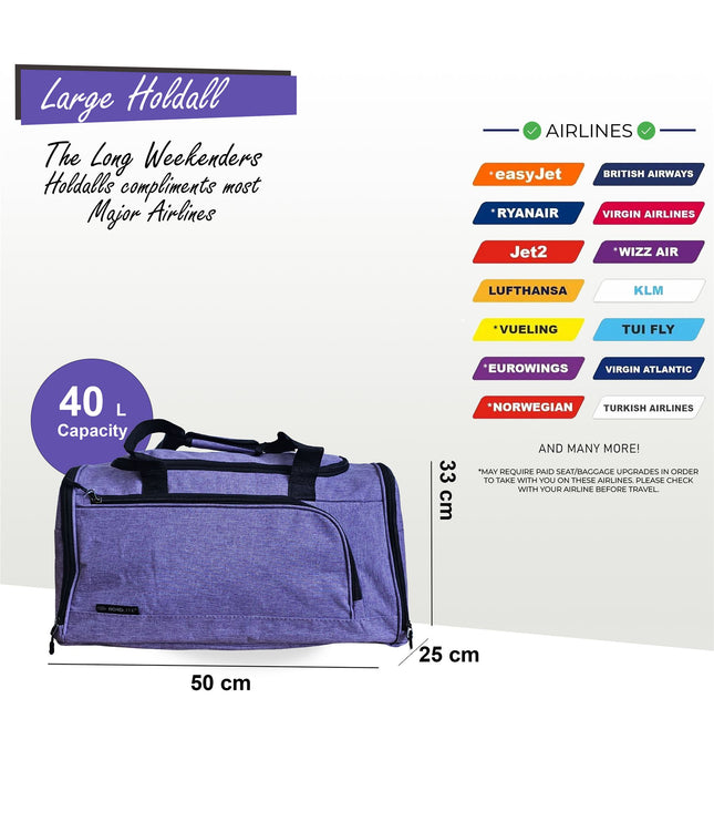 Large Duffel Weekend Holdall Carry-On Cabin Bag Gym Sports Travel Bag Lilac