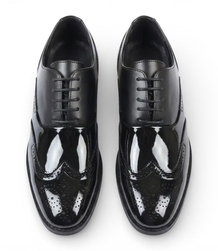 Men's Black Patent PU Leather Wingtip Brogue Oxford Shoes
