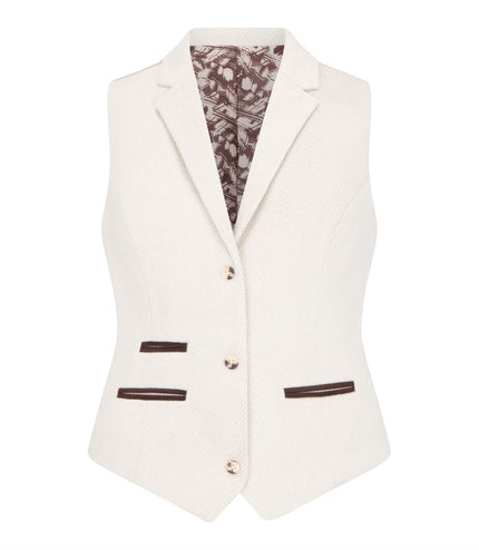 Women's Cream Tailored Fit Wool Blend Tweed Waistcoat