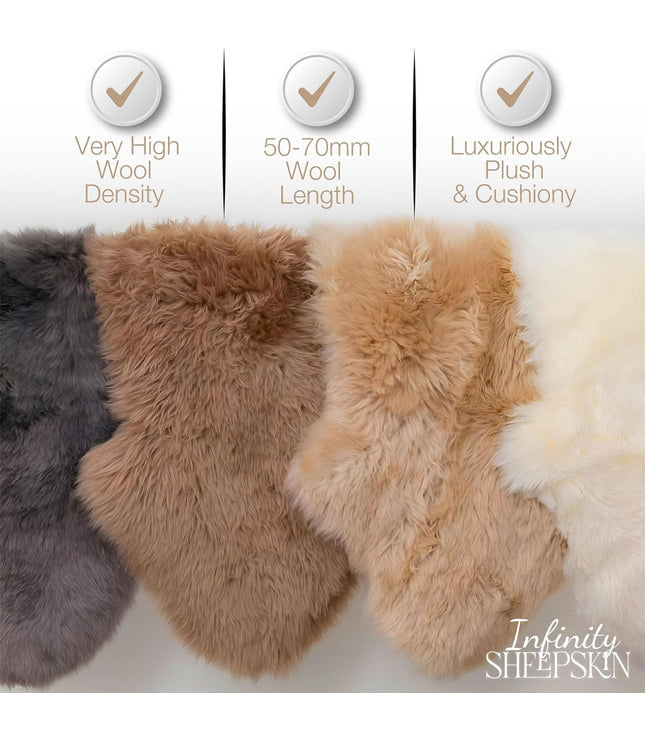 Genuine Sheepskin Charcoal Grey Double Natural Fluffy Silky Soft Real Wool Rug