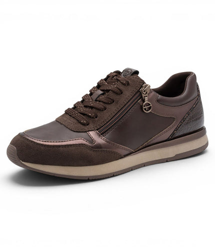 Tamaris Womens Brown Faux Leather Fashion Lace Up Sneakers - 23613-46