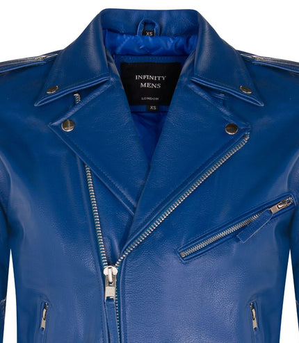 Mens Cow-Hide Black Brando Jacket -Venice - Blue