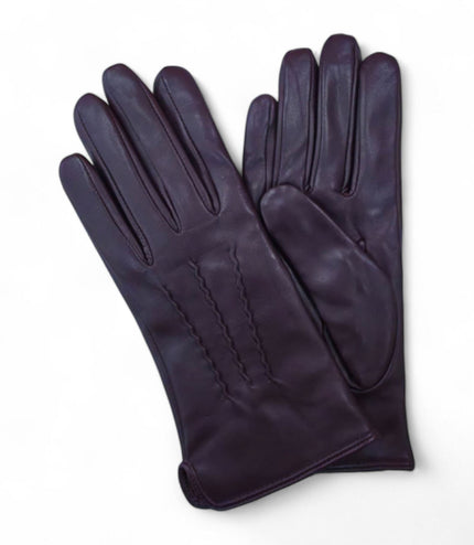 Womens Purple Italian Leather Winter Stitch Line Design Soft Wool Lining Gloves - L-GLV-301
