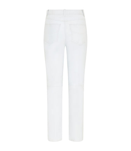 Womens White Lamb Leather 501 Biker Jeans - Ankara