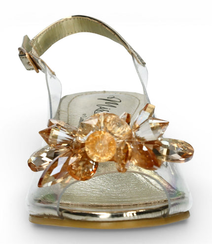 Laura Vita Women's Mily-22 Clear Golden Slip-On Cinderella Heel Sandals