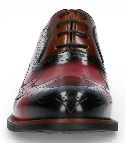 Lorenzo Conti Men's Red Black Leather Brogue Oxford Dress Shoes - Ayan-01
