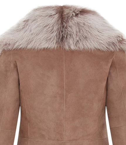 Women's Taupe Sheepskin Toscana Shearling Suede Leather Jacket - Noir