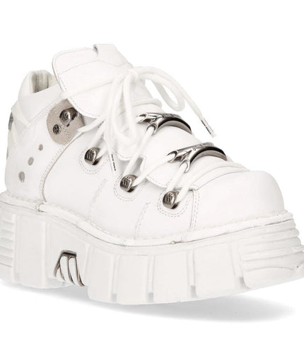 New Rock White Leather Gothic Ankle Boots - 106N-S8