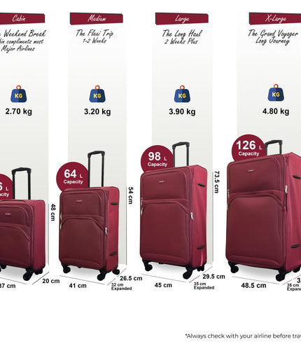 Gosford Set of 4 Soft Shell Suitcase in Burgundy Red
