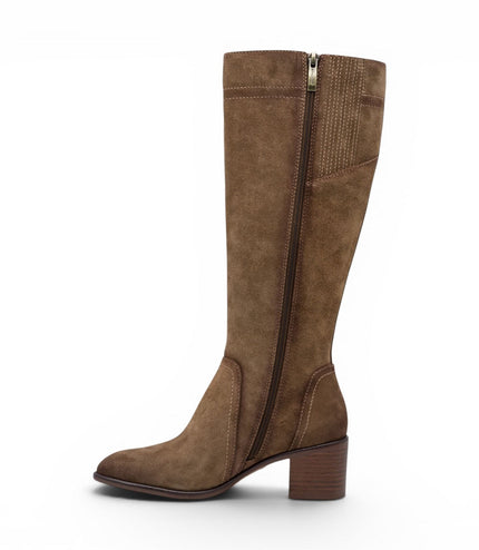 Tamaris Women’s Brown Suede Leather Riding Knee-High Heel Long Boots - 25576-47