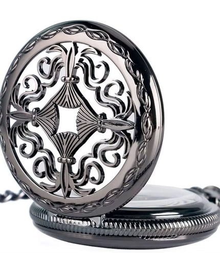 Vintage Black Alloy Mechanical Skeleton Brass Pocket Watch