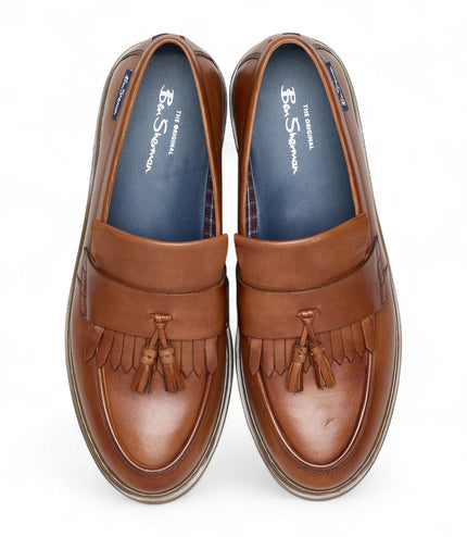 Ben Sherman Men's Tan Brown Leather Tassel Loafer Shoes - Dudley