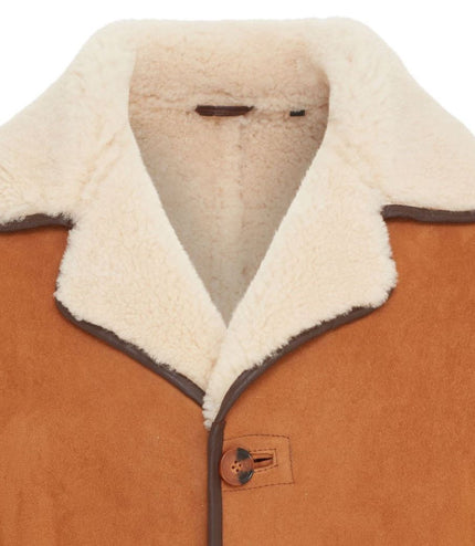 Men's Classic Tan Sheepskin Leather Car Coat