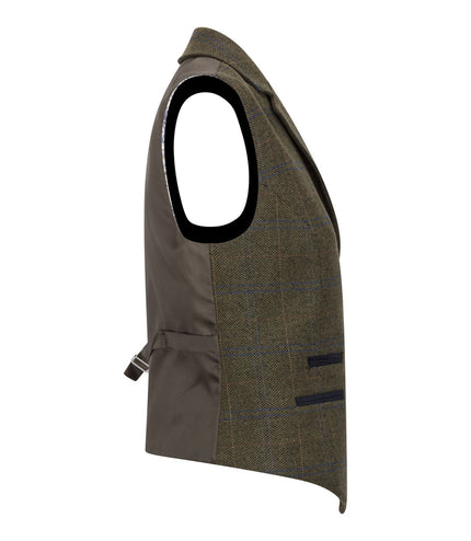 Women's Olive 2 Piece Set Tweed Blazer Waistcoat in Herringbone Check