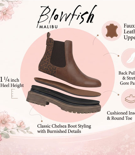 Blowfish Malibu Women's Brown Leopard Faux Suede Chelsea Boots - Alfie