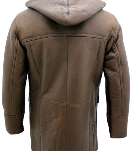 Mens Sheepskin Leather Hooded Duffle Coat-Hanko