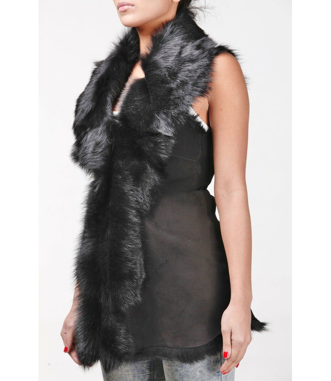 Women's Toscana Sheepskin Long Gilet-Sorocaba - Black