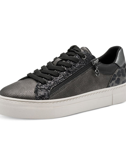 Tamaris Womens Petwer Silver Faux Leather Fashion Lace Up Sneakers