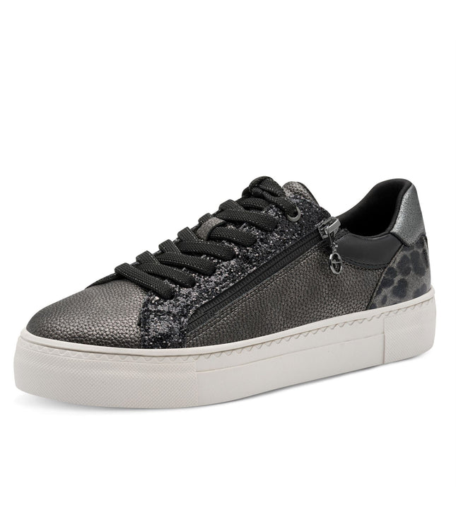 Tamaris Womens Petwer Silver Faux Leather Fashion Lace Up Sneakers