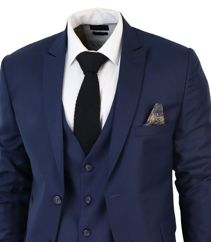 Mens IM1 Classic Plain Navy 3 Piece Suit