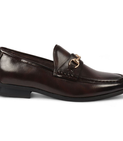 Men's Brown Loafers with Gold Buckle Smart Slip-On Shoes