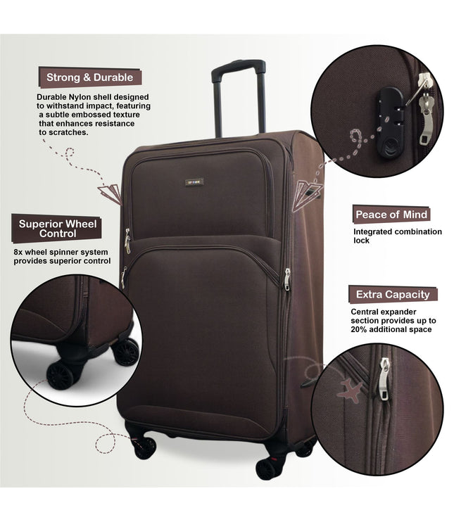 Gosford Set of 3 Soft Shell Suitcase in Brown