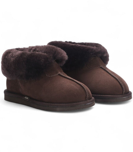 Women's Sheepskin Suede Ankle Brown Slip-On Bootie Winter - Glacier