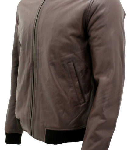 Mens Retro Varsity Leather Bomber Jacket-Pretoria - Brown