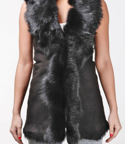 Women's Toscana Sheepskin Long Gilet-Sorocaba - Black